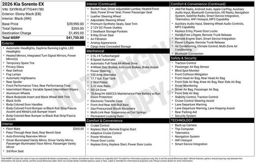 Ebony Black 2026 Kia Sorento EX