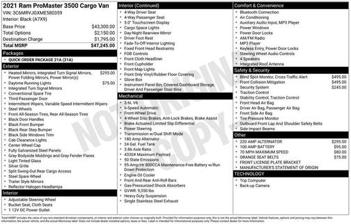 2021 RAM ProMaster 3500 High Roof