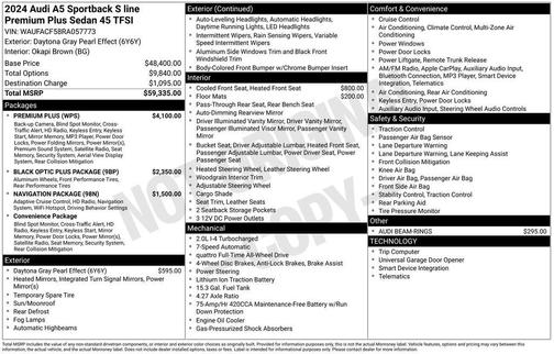 2024 Audi A5 Sportback 45 S Line Premium Plus