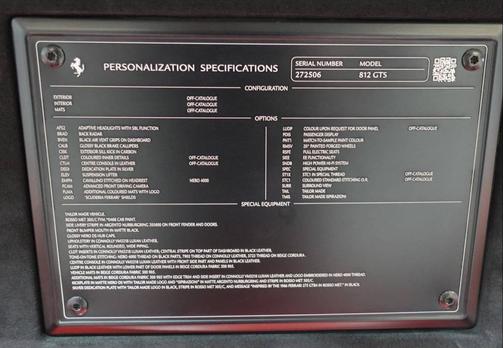 2022 Ferrari 812 GTS Only 900 Miles! Tailor Made Vehicle Incredible Spec! 1of1 Suspension Lift