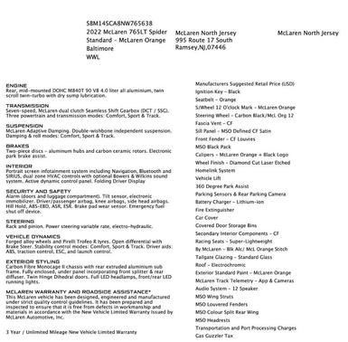 2022 McLaren 765LT Spider