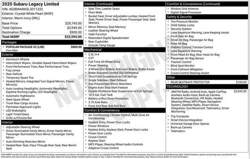 2020 Subaru Legacy Limited