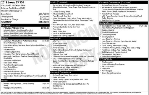 2019 Lexus ES 350 Base