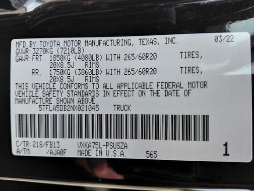 Midnight Black Metallic 2022 Toyota Tundra SR5