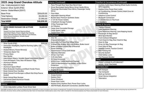 Silver Zynith 2025 Jeep Grand Cherokee Altitude