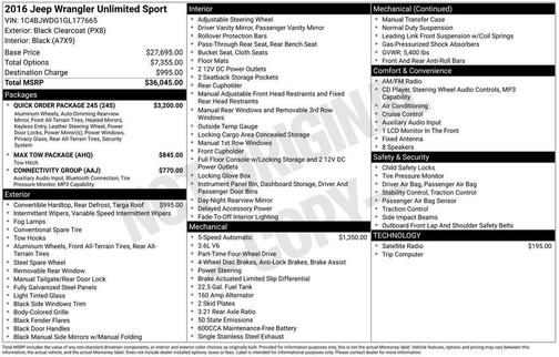 Black Clearcoat 2016 Jeep Wrangler Unlimited Sport