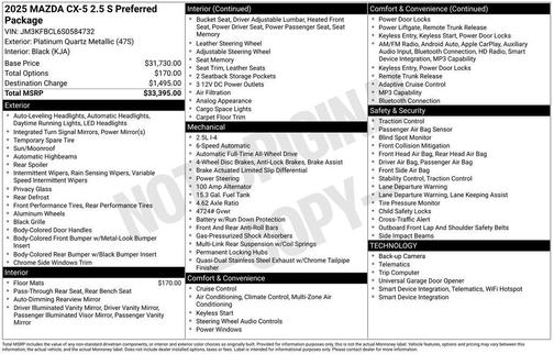 Platinum Quartz Metallic 2025 Mazda CX-5 2.5 S Preferred Package