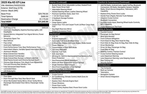 Wolf Gray 2025 Kia K5 GT-Line