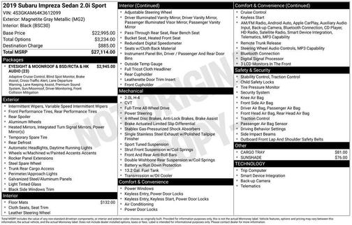 Magnetite Gray Metallic 2019 Subaru Impreza 2.0i Sport