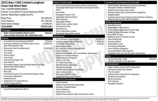 Ivory White Tri-Coat Pearlcoat 2022 RAM 1500 Longhorn