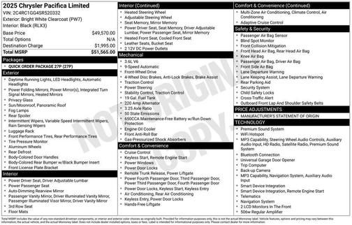 Bright White Clearcoat 2025 Chrysler Pacifica Limited