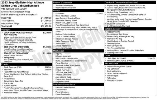 Black Clearcoat 2023 Jeep Gladiator High Altitude 4x4
