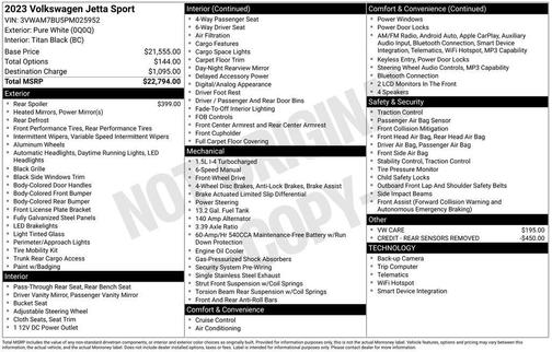 Pure White 2023 Volkswagen Jetta 1.5T Sport