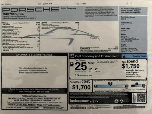 2018 Porsche 718 Cayman Base