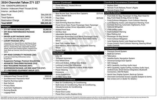 Iridescent Pearl Tricoat 2024 Chevrolet Tahoe 4WD Z71