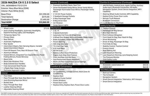 Navy Blue Mica 2026 Mazda CX-5 2.5 S Select Package