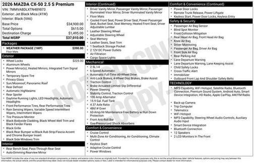 jet black mica 2026 Mazda CX-50 2.5 S Premium Package