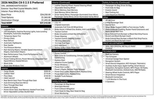 Soul Red Crystal Metallic 2026 Mazda CX-5 2.5 S Preferred Package
