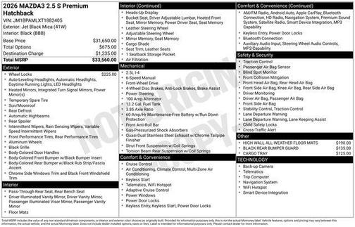 Jet Black Mica 2026 Mazda Mazda3 FWD w/Premium Package