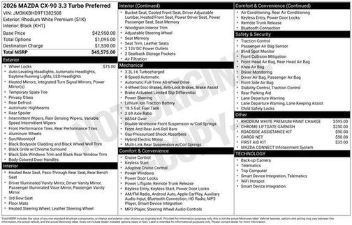 Rhodium White Premium 2026 Mazda CX-90 3.3 Turbo Preferred
