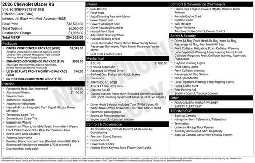 Black 2026 Chevrolet Blazer RS