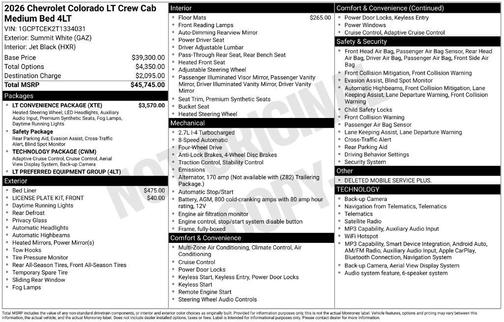 Summit White 2026 Chevrolet Colorado LT