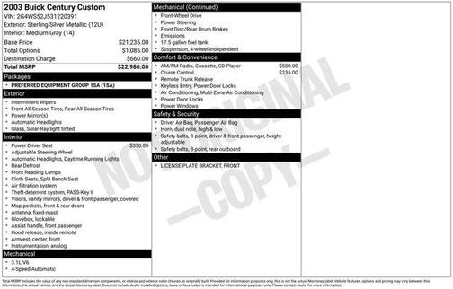 Sterling Silver Metallic 2003 Buick Century Custom
