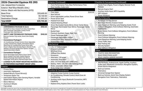 Reef Blue Metallic 2026 Chevrolet Equinox RS