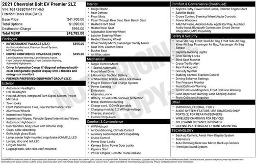 Oasis Blue 2021 Chevrolet Bolt EV Premier