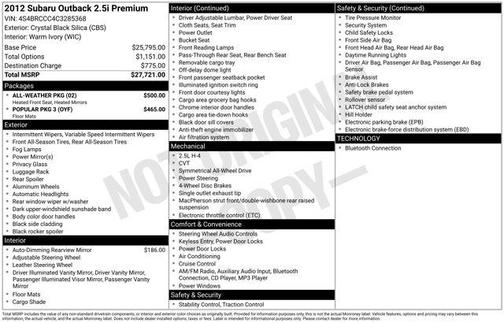 2012 Subaru Outback 2.5i Premium