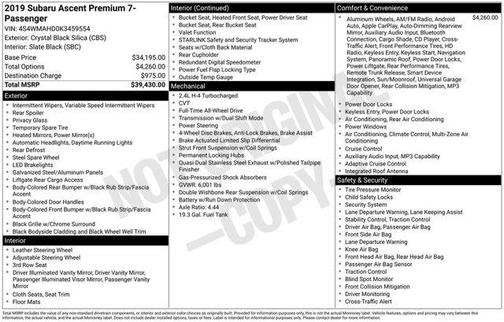 Crystal Black Silica 2019 Subaru Ascent Premium 7-Passenger