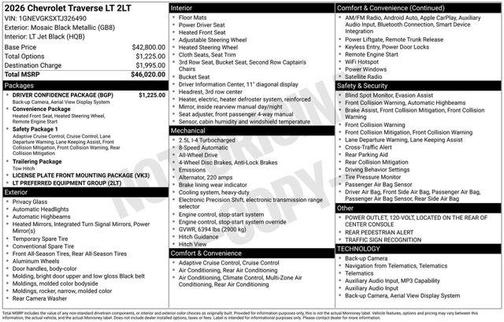 Mosaic Black Metallic 2026 Chevrolet Traverse LT