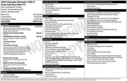 Summit White 2026 Chevrolet Silverado 1500 LT