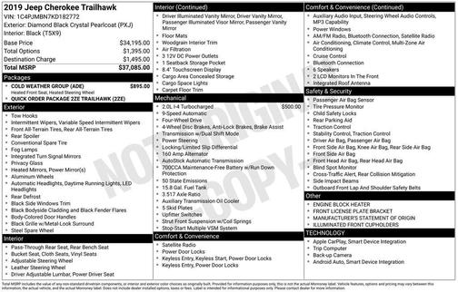 Diamond Black 2019 Jeep Cherokee Trailhawk