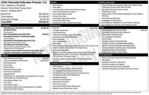 Polar White 2026 Chevrolet Suburban Premier