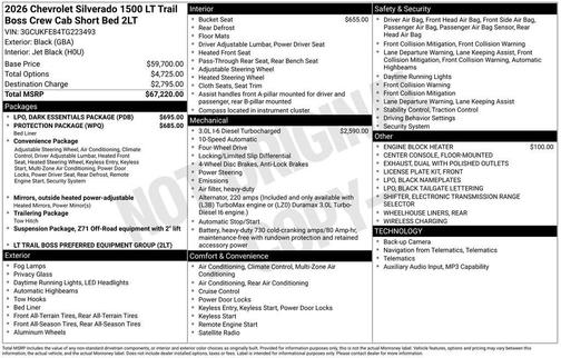 Black 2026 Chevrolet Silverado 1500 LT Trail Boss