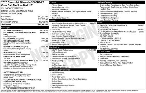 Sterling Gray Metallic 2026 Chevrolet Silverado 3500 LT