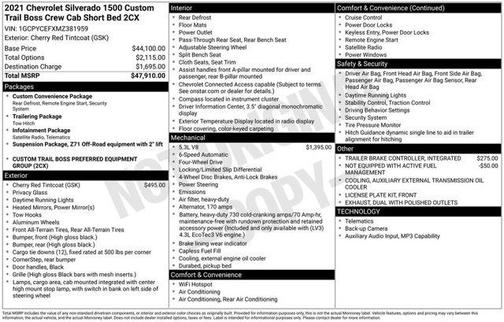 Cherry Red Tintcoat 2021 Chevrolet Silverado 1500 Custom Trail Boss