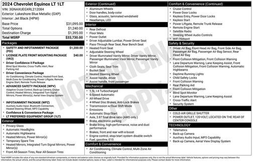 Lakeshore Blue Metallic 2024 Chevrolet Equinox LT