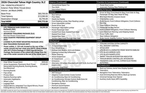 Polar White 2026 Chevrolet Tahoe High Country