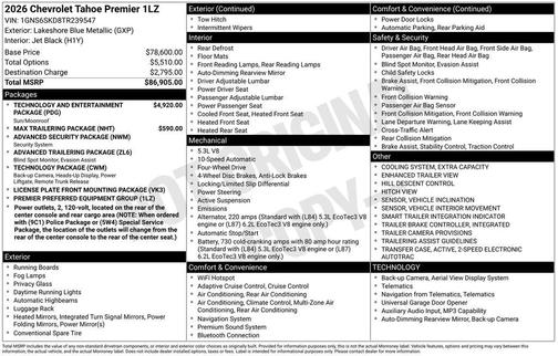 Lakeshore Blue Metallic 2026 Chevrolet Tahoe Premier