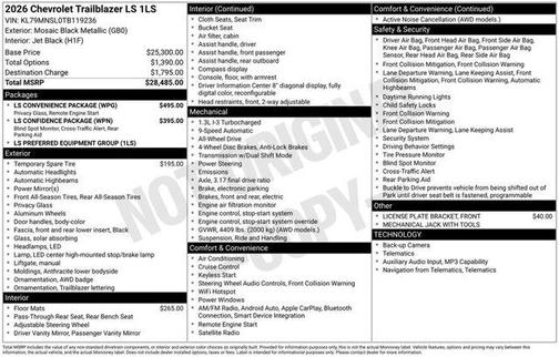 Mosaic Black Metallic 2026 Chevrolet Trailblazer LS