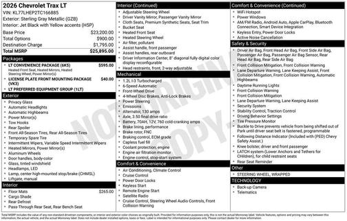 Sterling Gray Metallic 2026 Chevrolet Trax LT