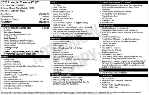 Mosaic Black Metallic 2026 Chevrolet Traverse LT