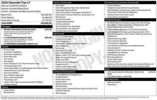 Summit White 2026 Chevrolet Trax LT