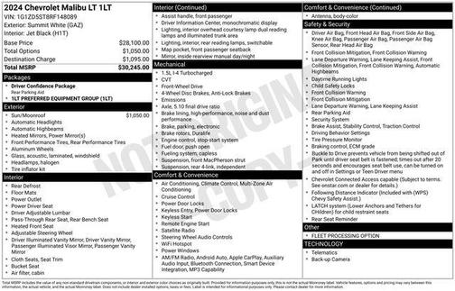 Summit White 2024 Chevrolet Malibu FWD 1LT