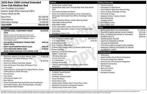 2020 RAM 3500 Limited Mega Cab 4x4 6'4' Box