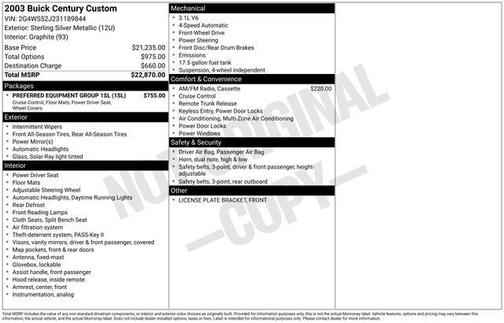2003 Buick Century Custom