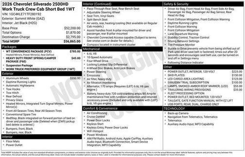 Summit White 2026 Chevrolet Silverado 2500 Crew Cab, Standard Bed, WT, 4WD