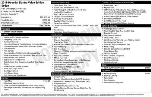 2019 Hyundai ELANTRA Value Edition